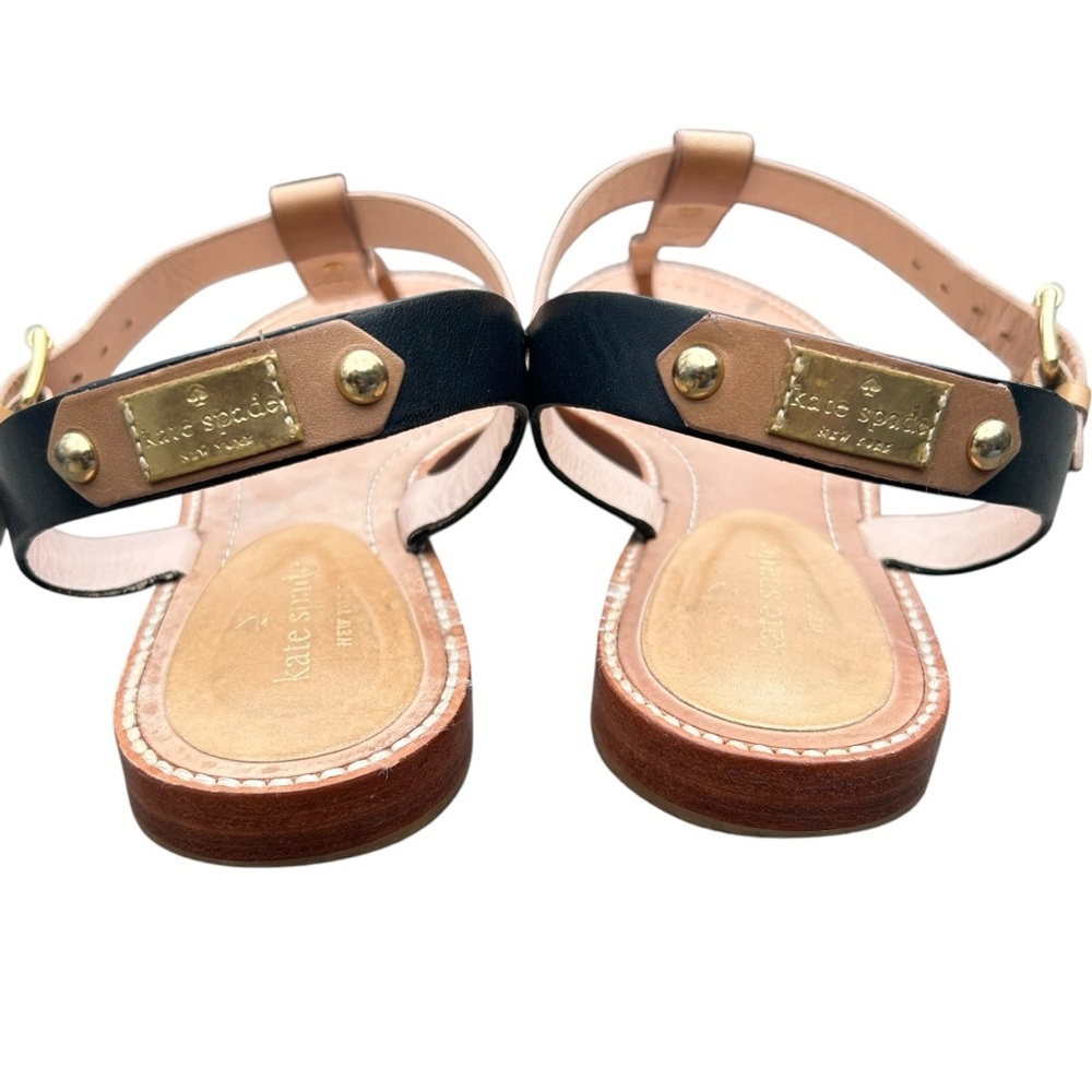 Kate Spade Sky Flat Sandals 9 Luggage Natural Black Vachetta Coastal Boho - Picture 4 of 9